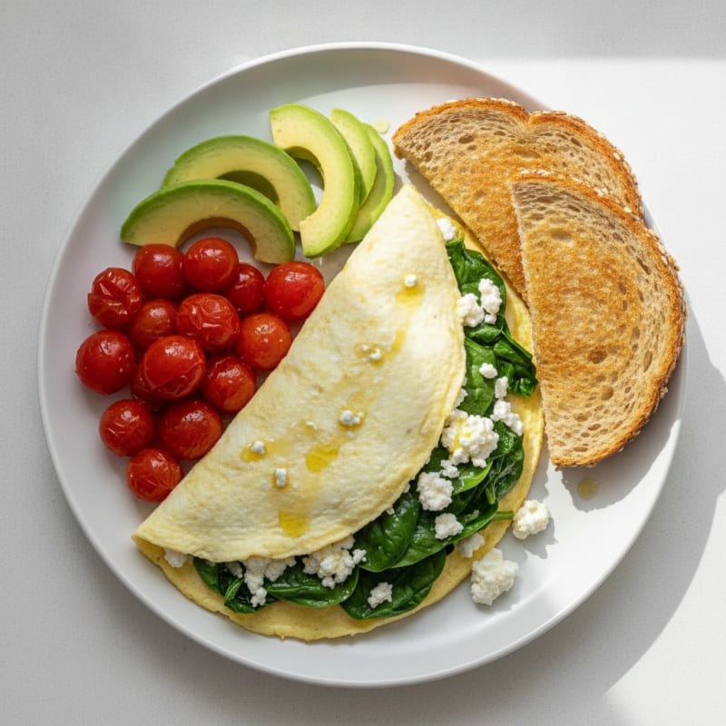 Egg White Spinach Omelette with Cottage Cheese and Cherry Tomatoes