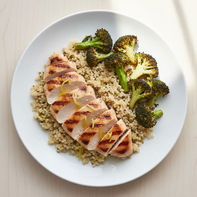Grilled Chicken Breast with Quinoa and Roasted Broccoli