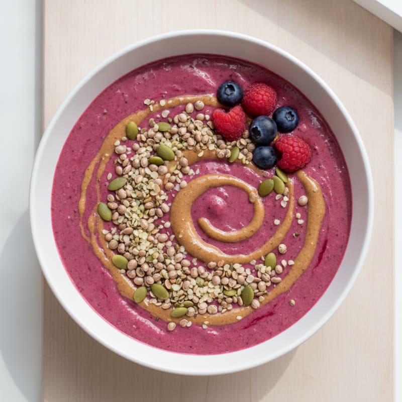 Silky Tofu and Pea Protein Berry Smoothie Bowl