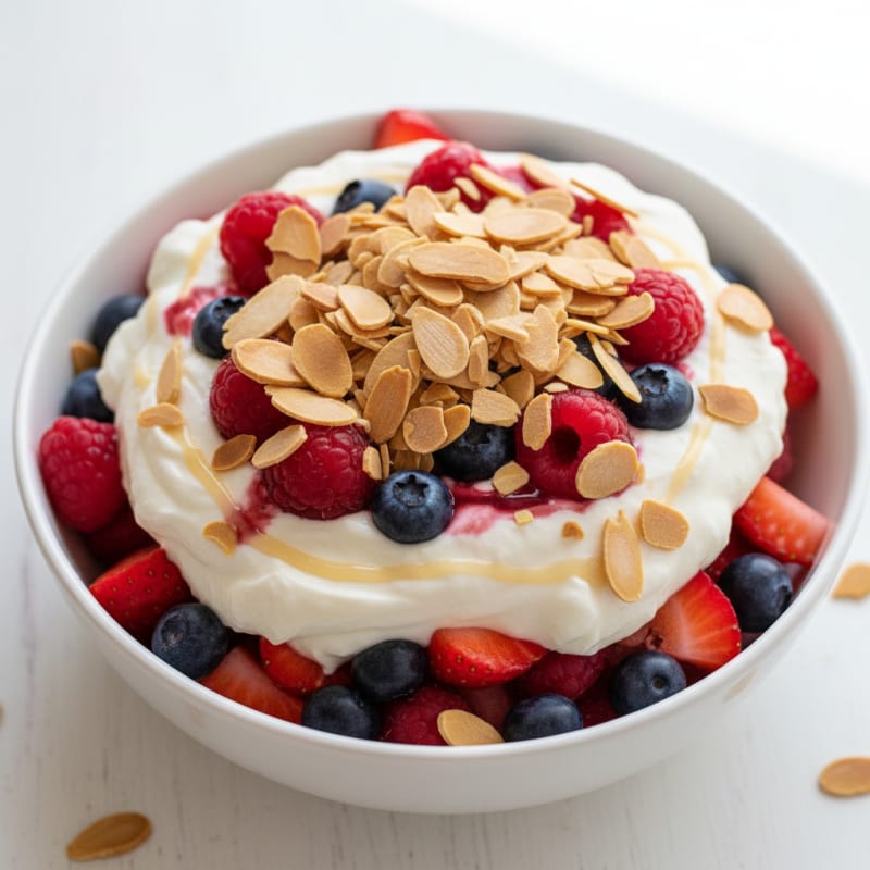 Greek Yogurt Protein Parfait with Mixed Berries and Almonds
