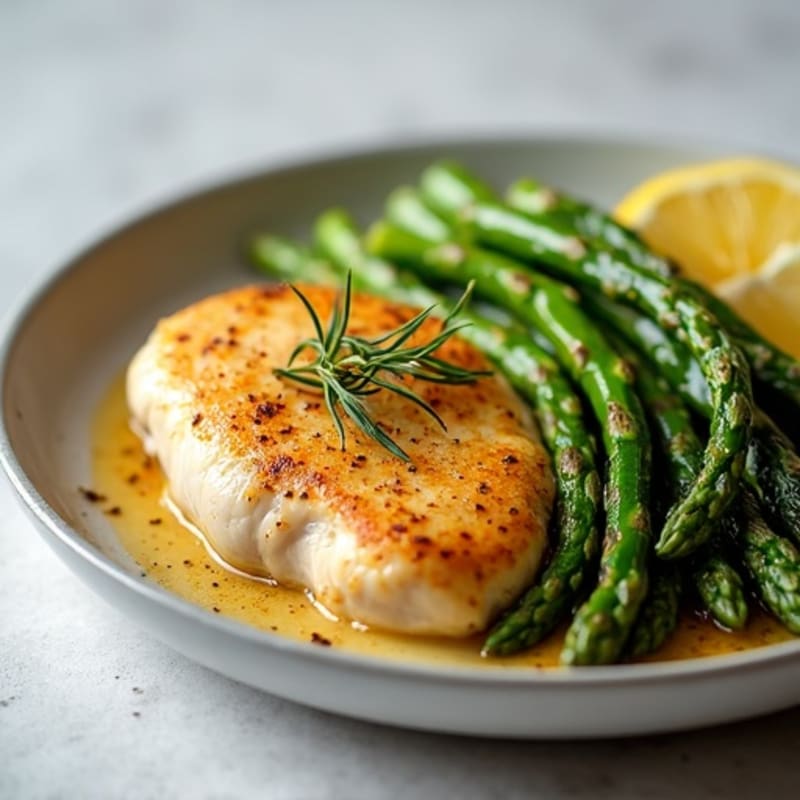 Lemon Garlic Pan Seared Chicken with Roasted Asparagus