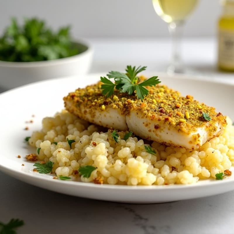 Crispy Pistachio-Crusted Cod with Citrus Cauliflower Rice