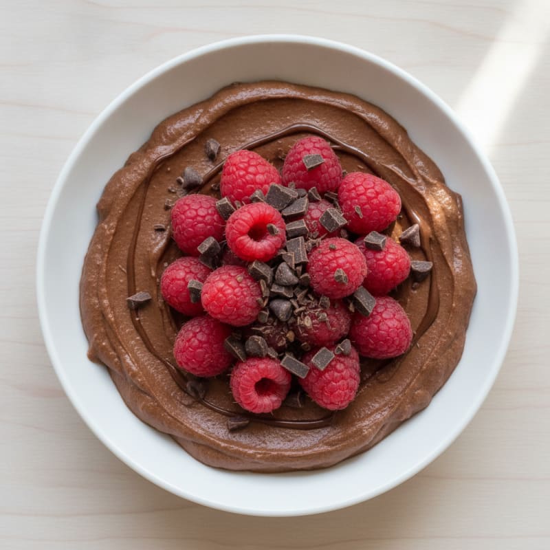 Silky Chocolate Protein Pudding with Fresh Raspberries