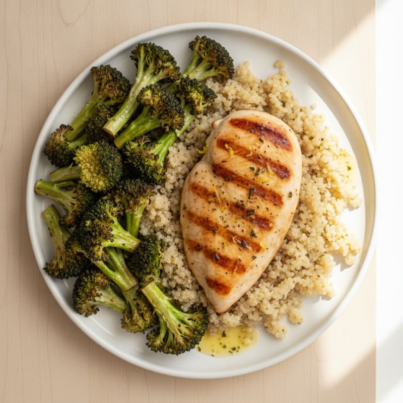 Grilled Chicken Breast with Roasted Broccoli and Quinoa