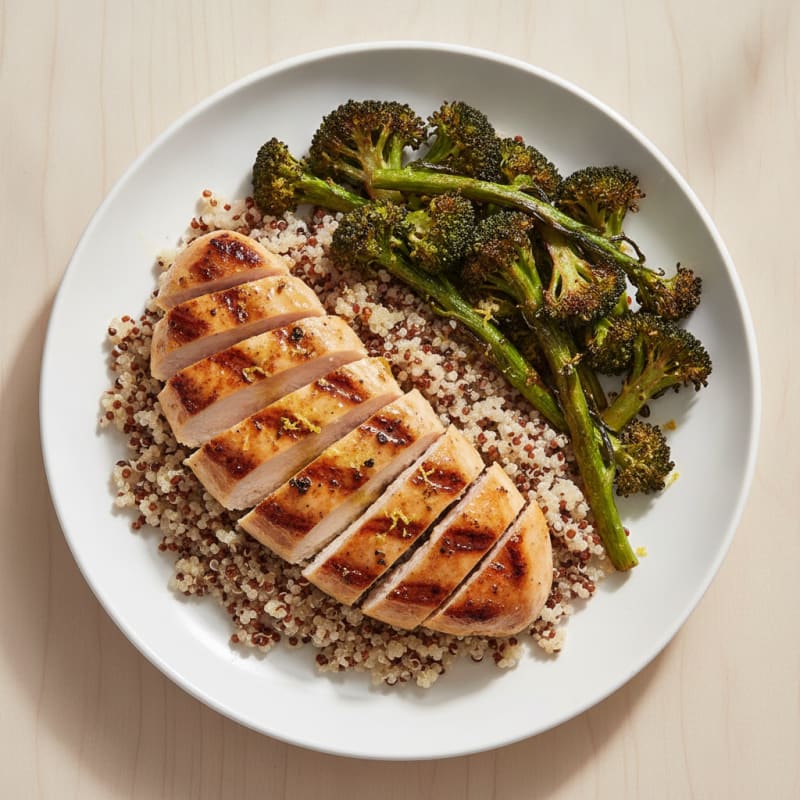 Grilled Chicken Breast with Quinoa and Roasted Broccoli