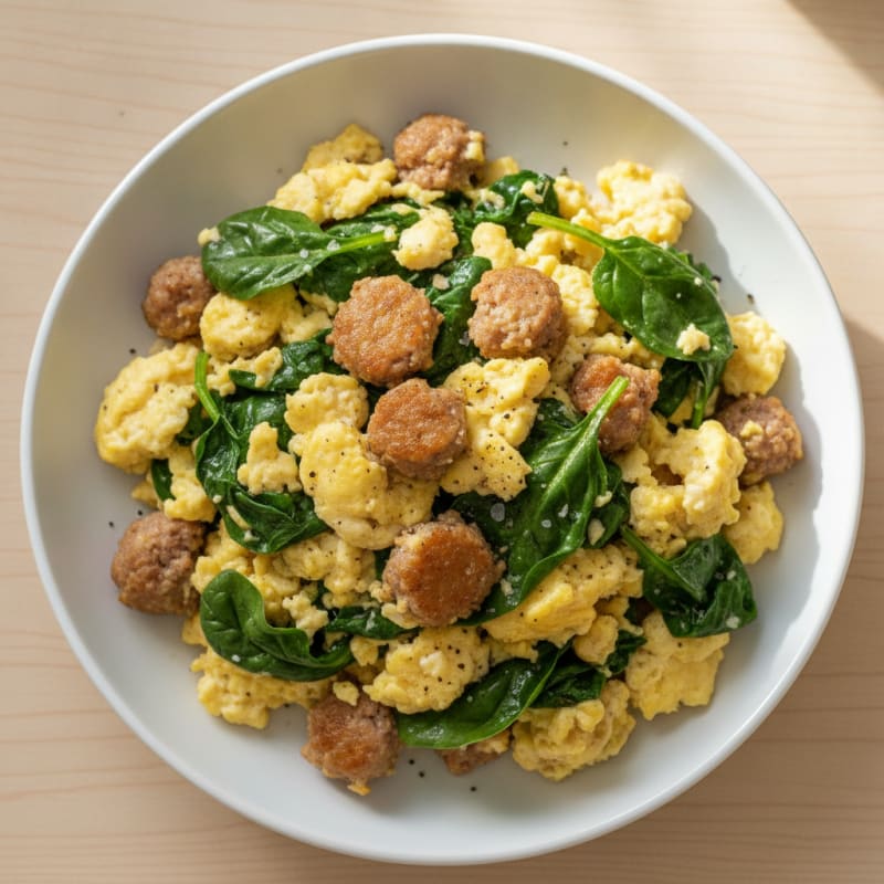 Sausage and Egg Scramble with Spinach