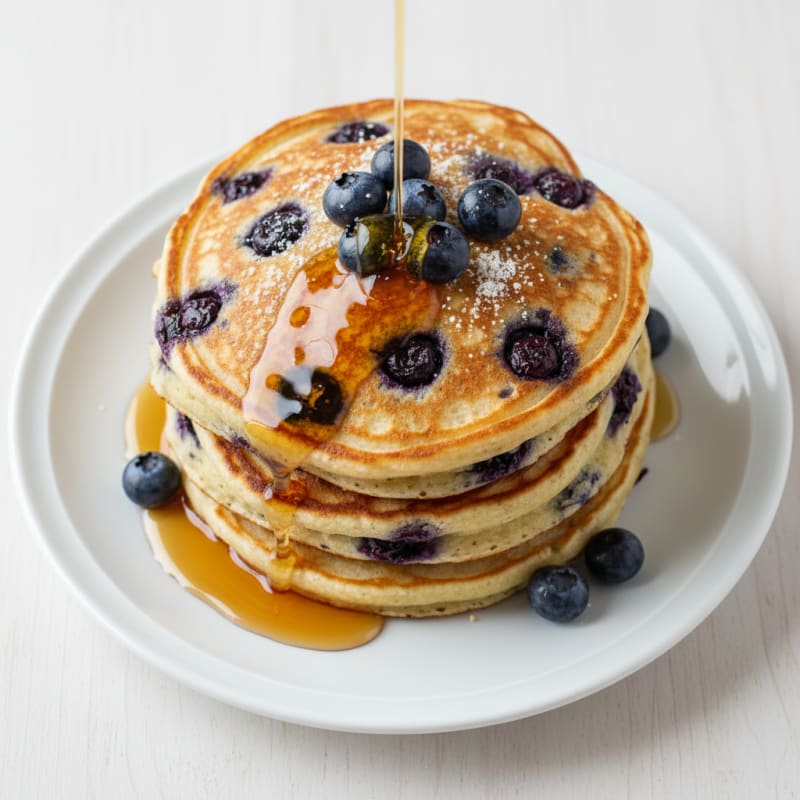 Blueberry Ricotta Pancakes with Maple Syrup