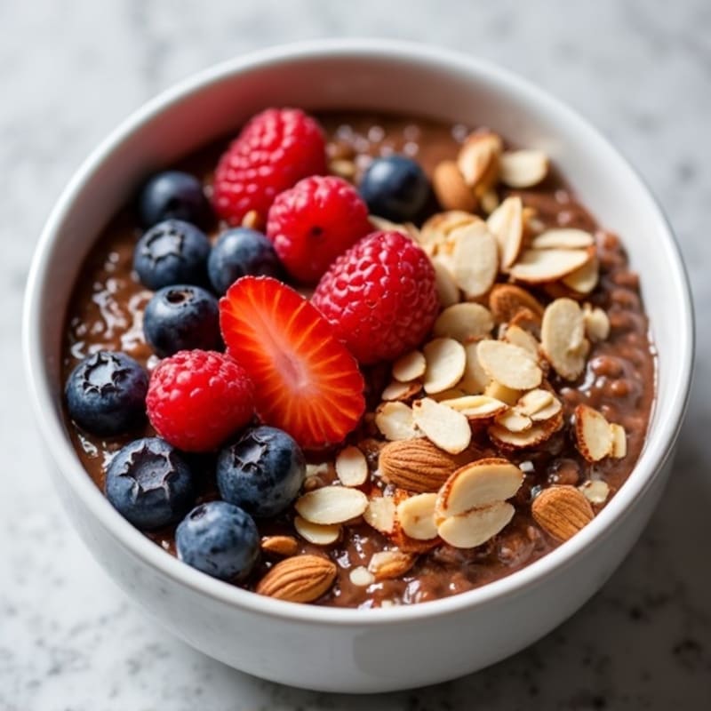 Creamy Chocolate Protein Oatmeal with Berries and Toasted Almonds