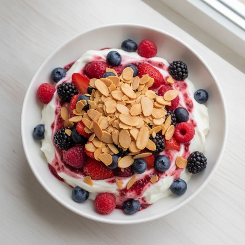 Greek Yogurt Protein Parfait with Mixed Berries and Almonds