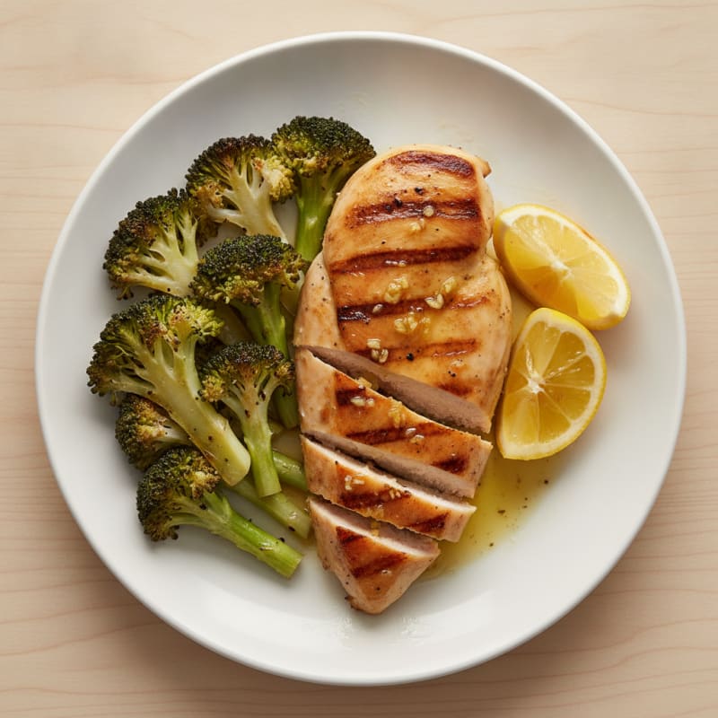 Grilled Chicken Breast with Roasted Broccoli and Lemon