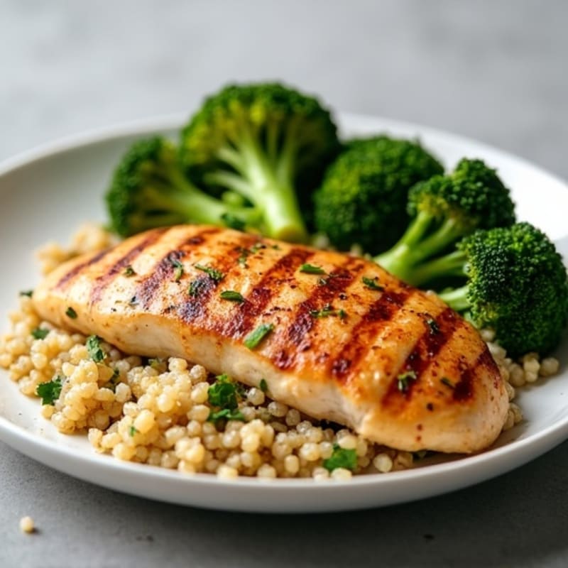 Grilled Chicken Breast with Quinoa and Roasted Broccoli