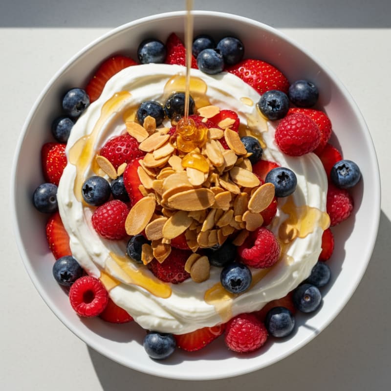 Greek Yogurt Protein Parfait with Mixed Berries and Almonds