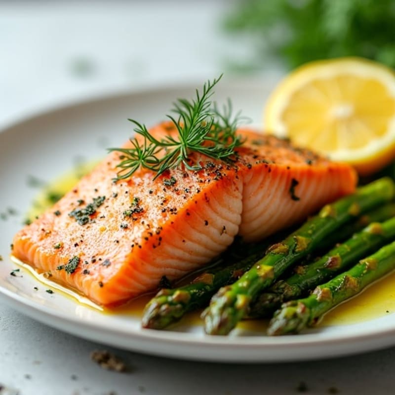 Lemon Herb Roasted Salmon with Crispy Asparagus