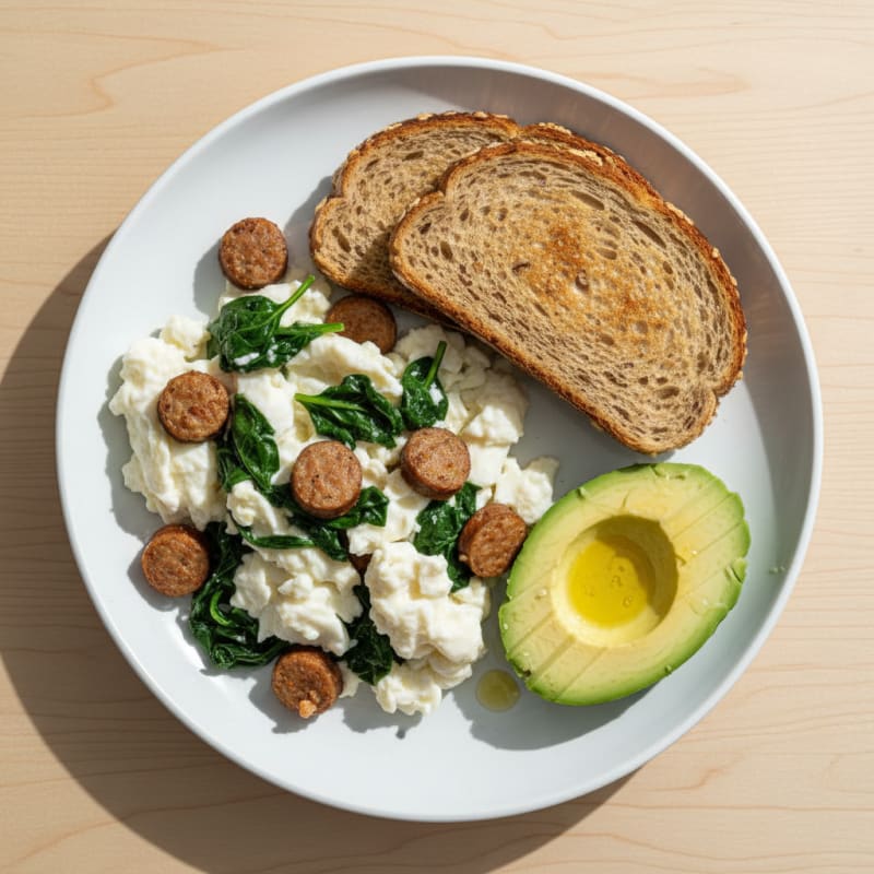 Egg White Scramble with Turkey Sausage and Spinach