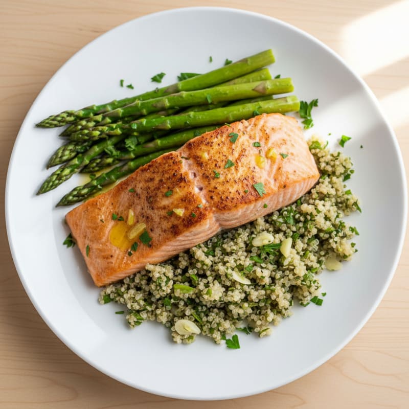 Baked Salmon Fillet with Herb Quinoa and Steamed Asparagus