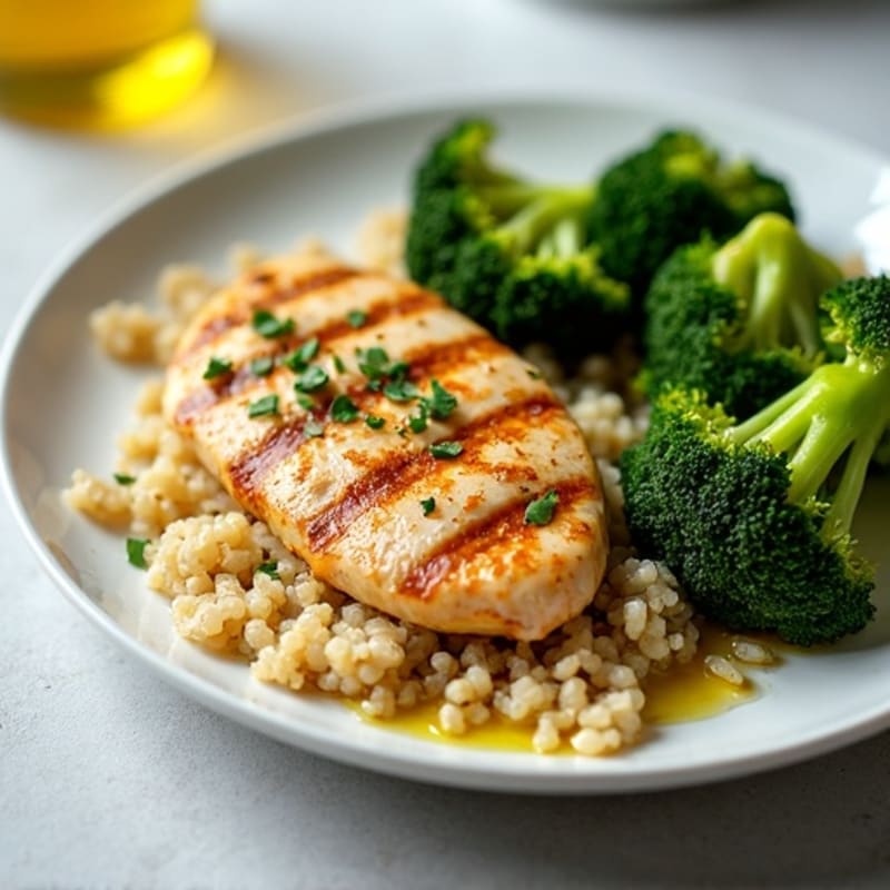 Grilled Chicken Breast with Quinoa and Steamed Broccoli