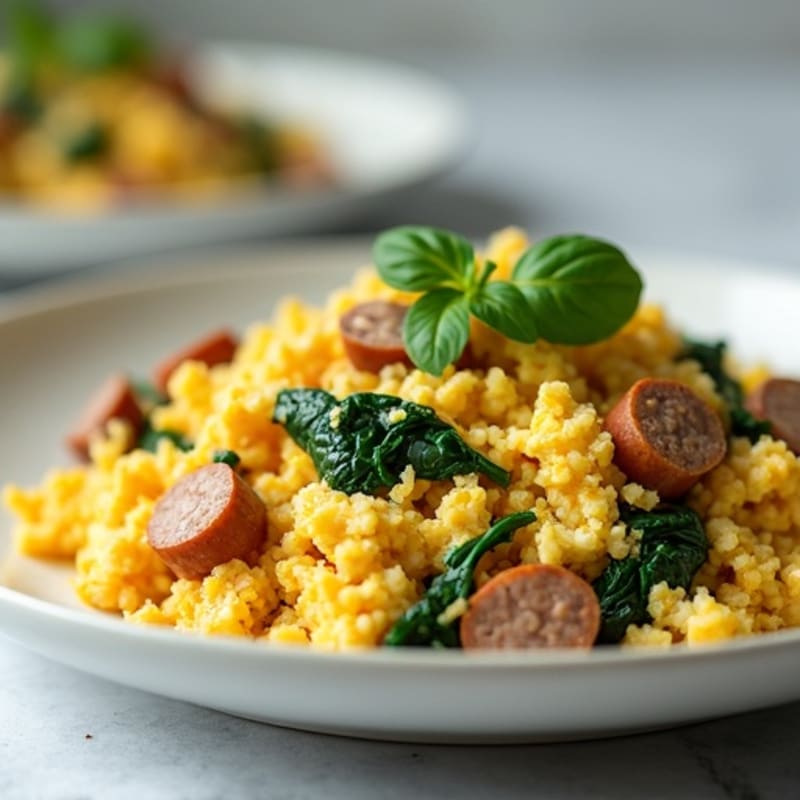 Egg White and Turkey Sausage Scramble with Spinach