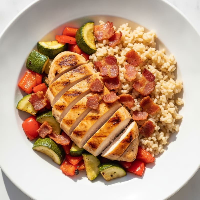 Grilled Chicken and Rice Bowl with Roasted Vegetables