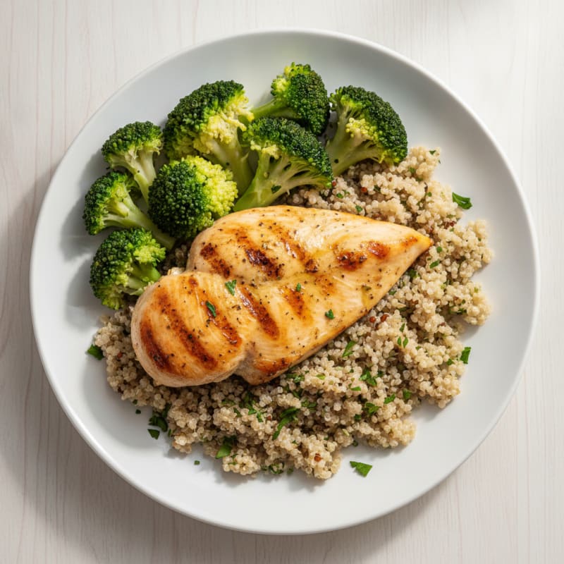Grilled Chicken Breast with Quinoa and Steamed Broccoli