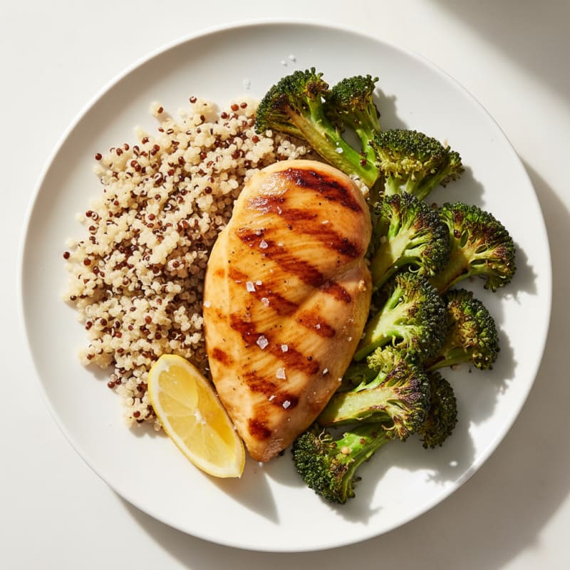 Grilled Chicken Breast with Quinoa and Roasted Broccoli