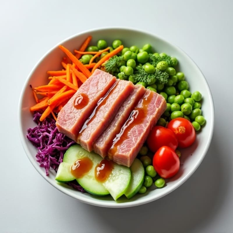 Fresh Diced Tuna Bowl with Sesame Soy Dressing and Crunchy Vegetables
