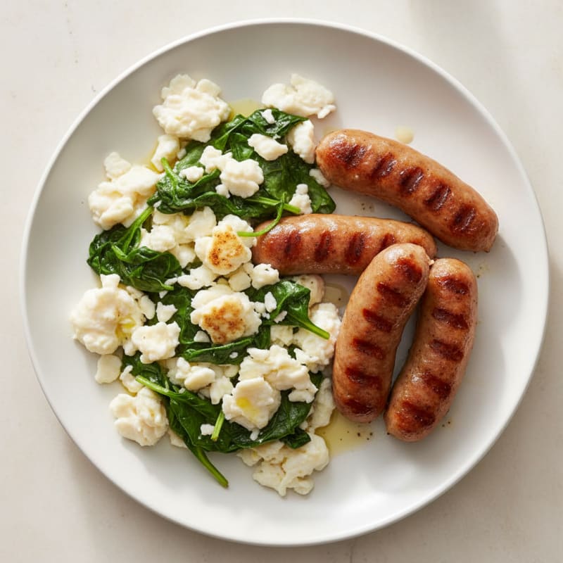 Egg White and Spinach Scramble with Grilled Turkey Sausage