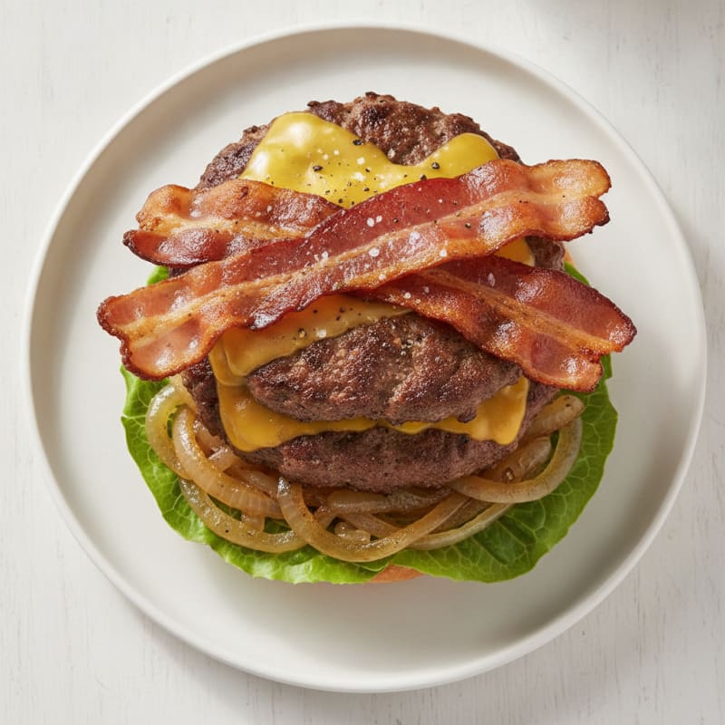 Double Bacon Cheeseburger with Caramelized Onions