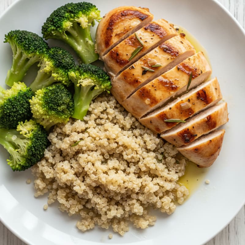 Grilled Chicken Breast with Quinoa and Steamed Broccoli
