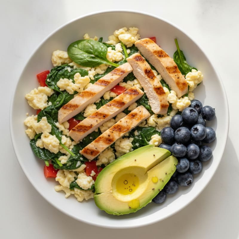 Egg White Scramble with Spinach and Grilled Chicken Breast