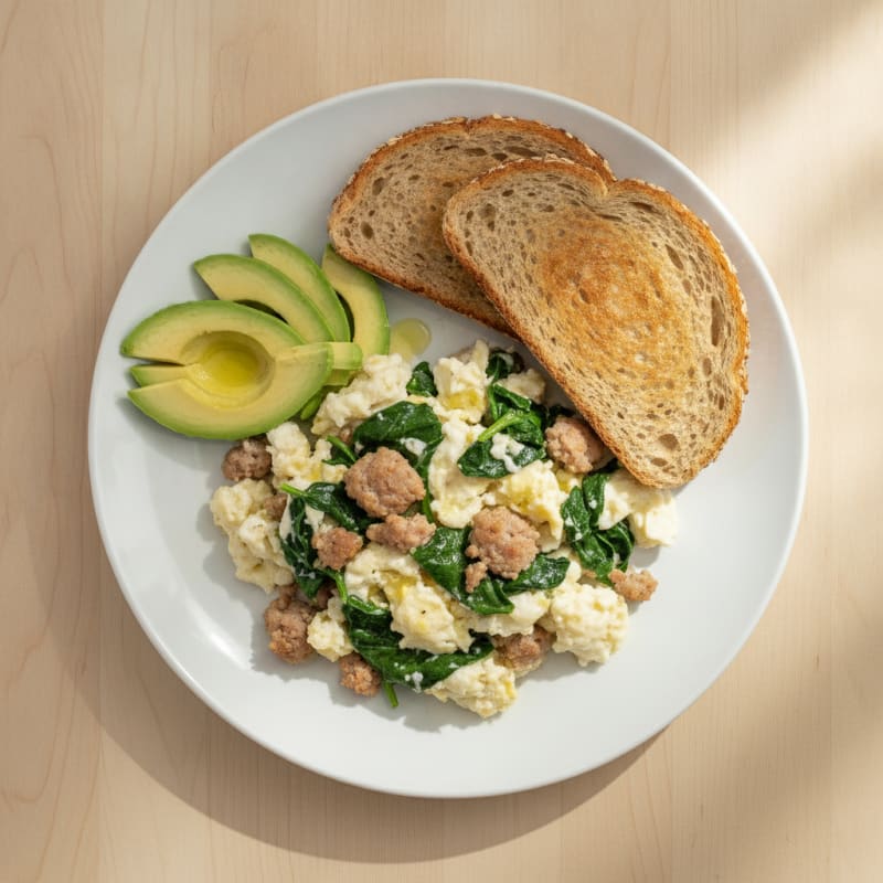 Egg White and Spinach Scramble with Turkey Sausage