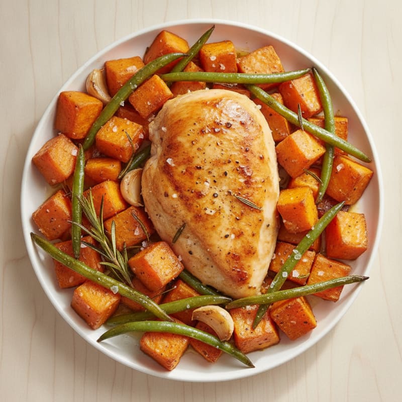 Herb-Roasted Chicken with Sweet Potatoes and Green Beans