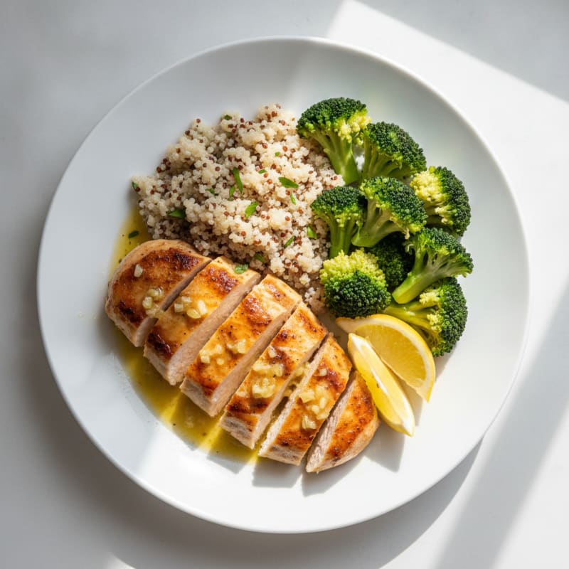 Seared Chicken Breast with Steamed Broccoli and Quinoa