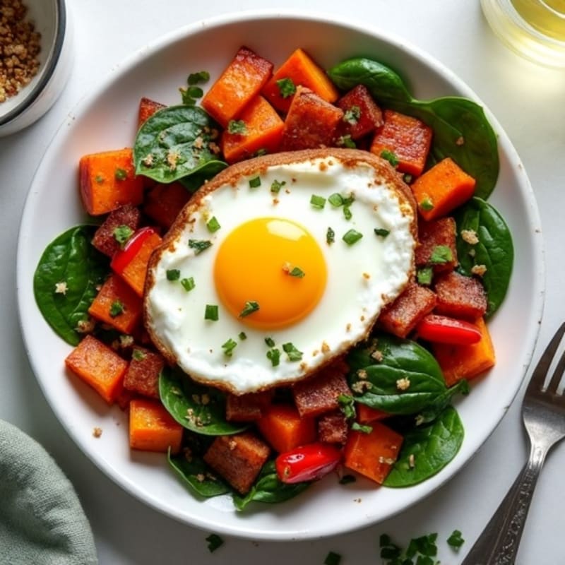 Sheet Pan Roasted Sweet Potato and Egg Hash