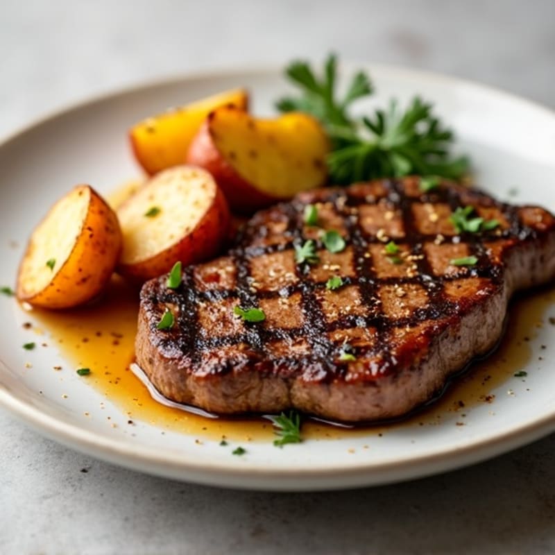 Pan-Seared Steak with Crispy Garlic Roasted Potatoes