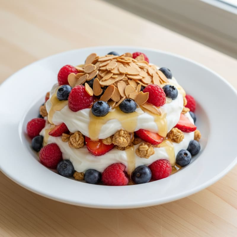 Creamy Greek Yogurt Parfait with Mixed Berries and Almonds