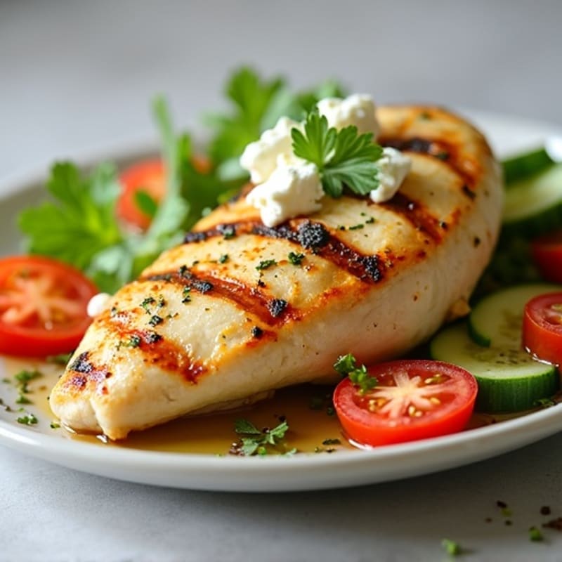 Grilled Lemon Herb Chicken with Fresh Cucumber Tomato Feta Salad