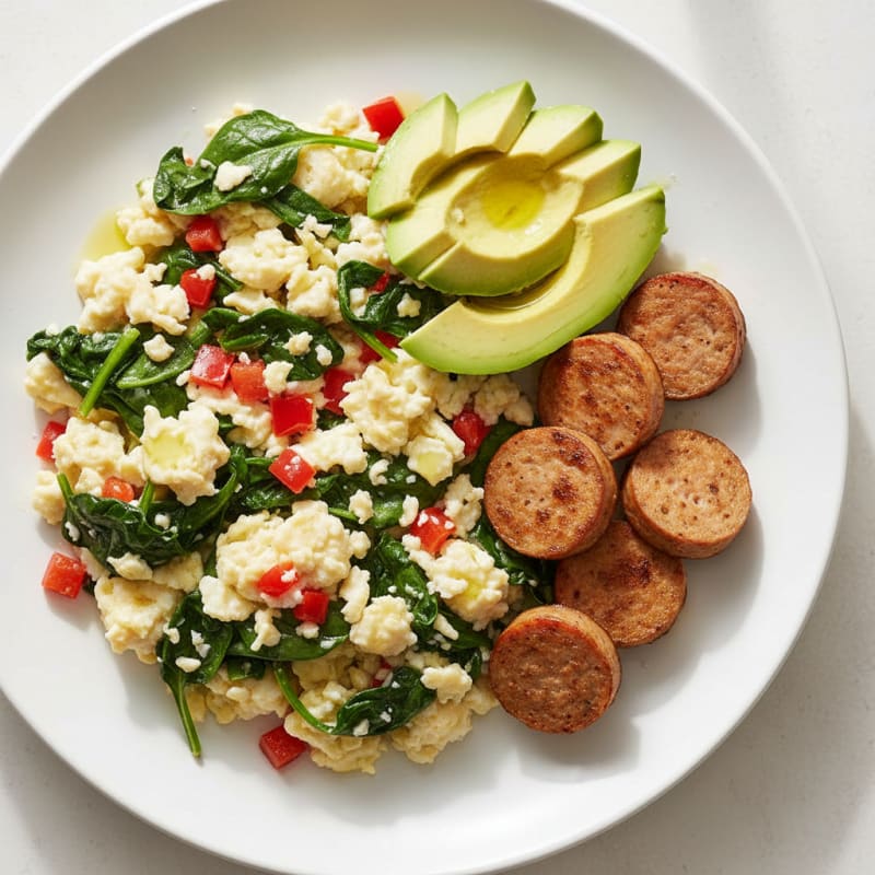 Egg White Scramble with Turkey Sausage and Spinach