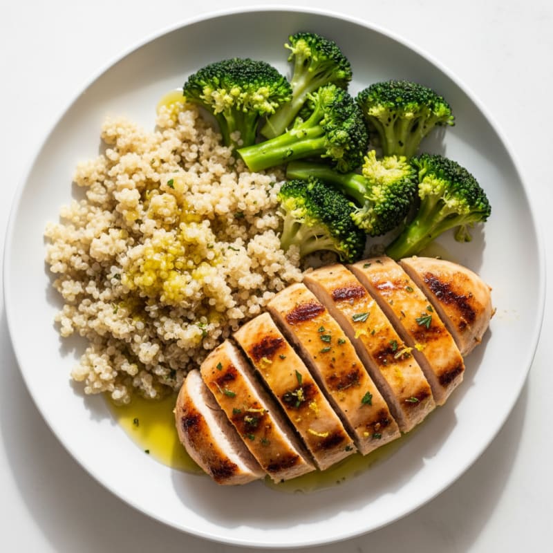 Grilled Chicken Breast with Quinoa and Steamed Broccoli