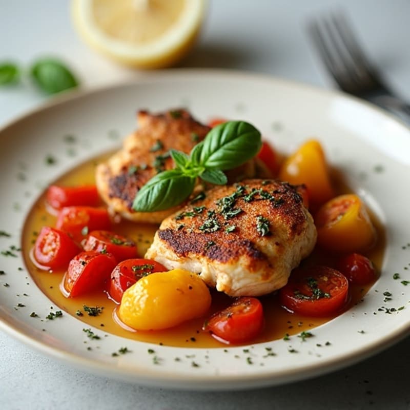 Braised Chicken with Herb-Infused Tomato and Bell Peppers