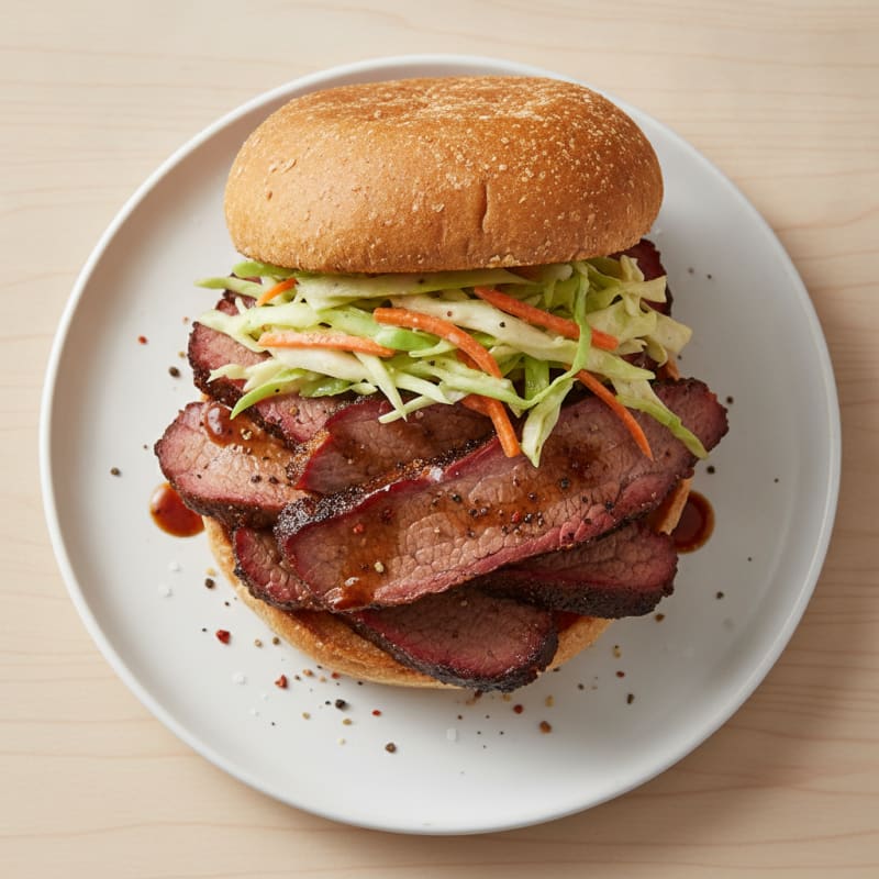 Smoky Brisket Sandwich with Tangy Slaw