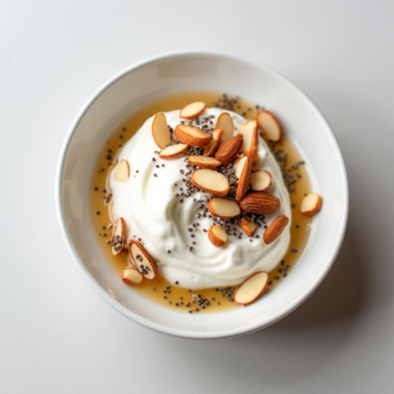 Greek Yogurt with Sliced Almonds and Chia Seeds