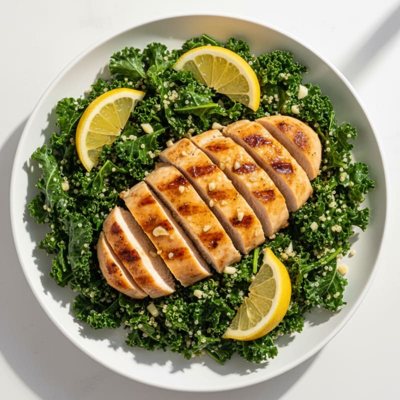 Grilled Lemon-Garlic Chicken Breast with Kale and Quinoa Salad