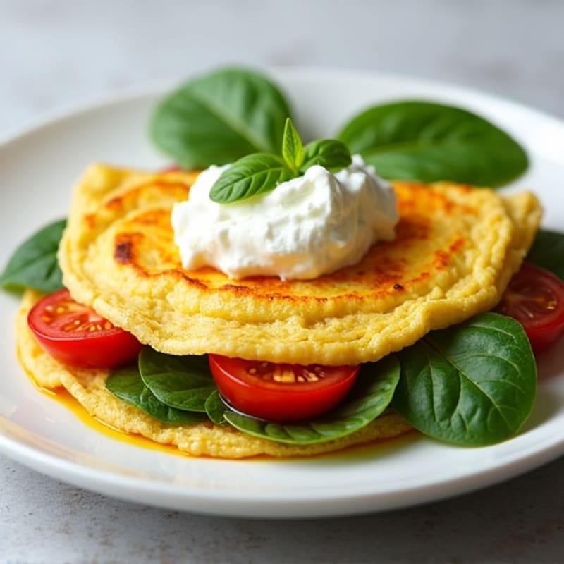 Egg White Spinach Omelette with Cottage Cheese and Tomatoes