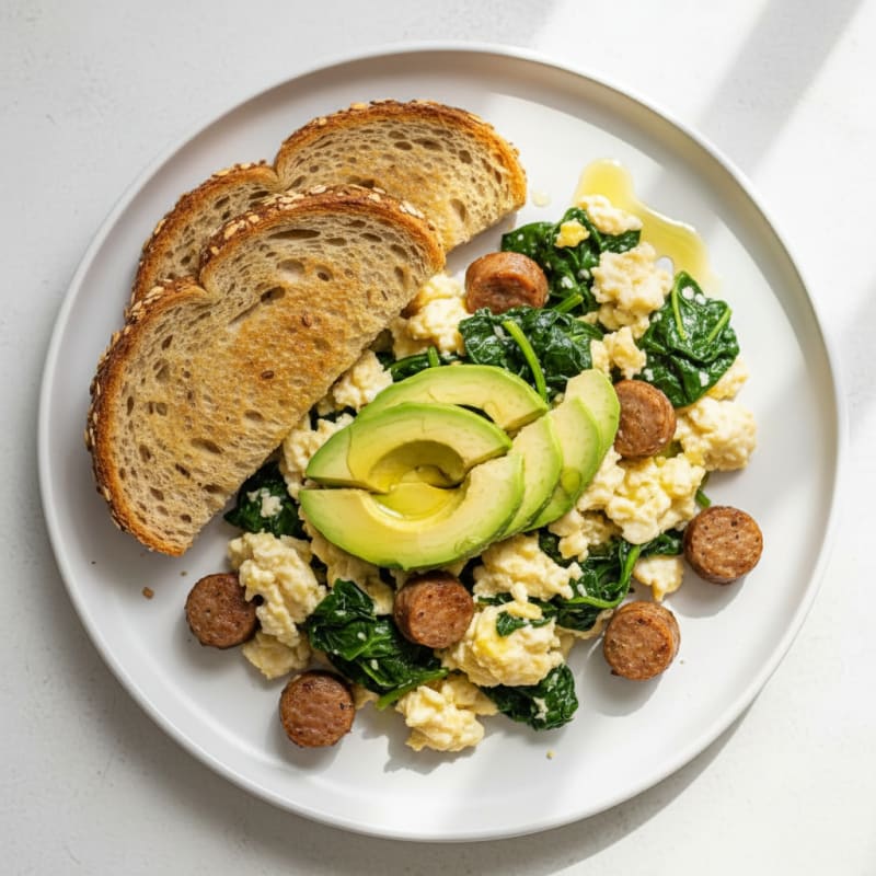 Egg White and Spinach Scramble with Turkey Sausage