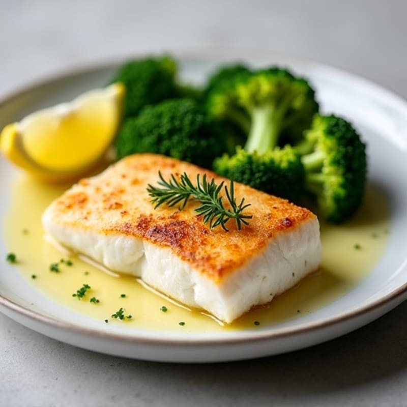 Seared Cod with Steamed Broccoli and Lemon