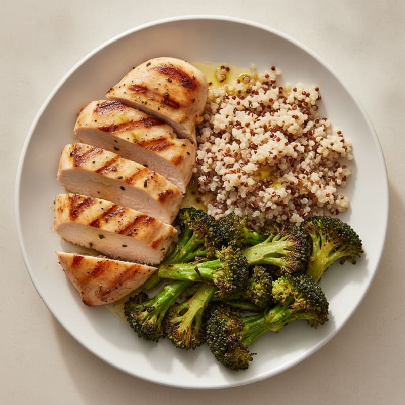 Grilled Chicken Breast with Quinoa and Roasted Broccoli