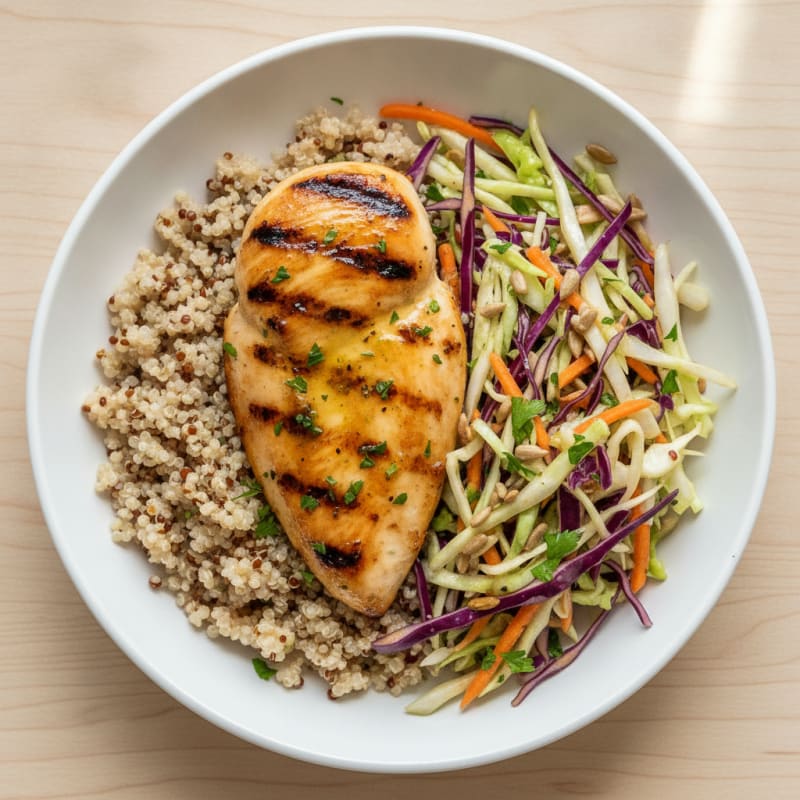 Grilled Chicken Breast with Quinoa and Crunchy Cabbage Slaw