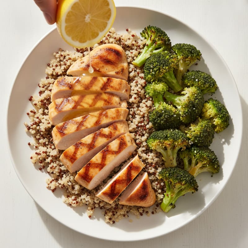 Grilled Chicken Breast with Quinoa and Roasted Broccoli