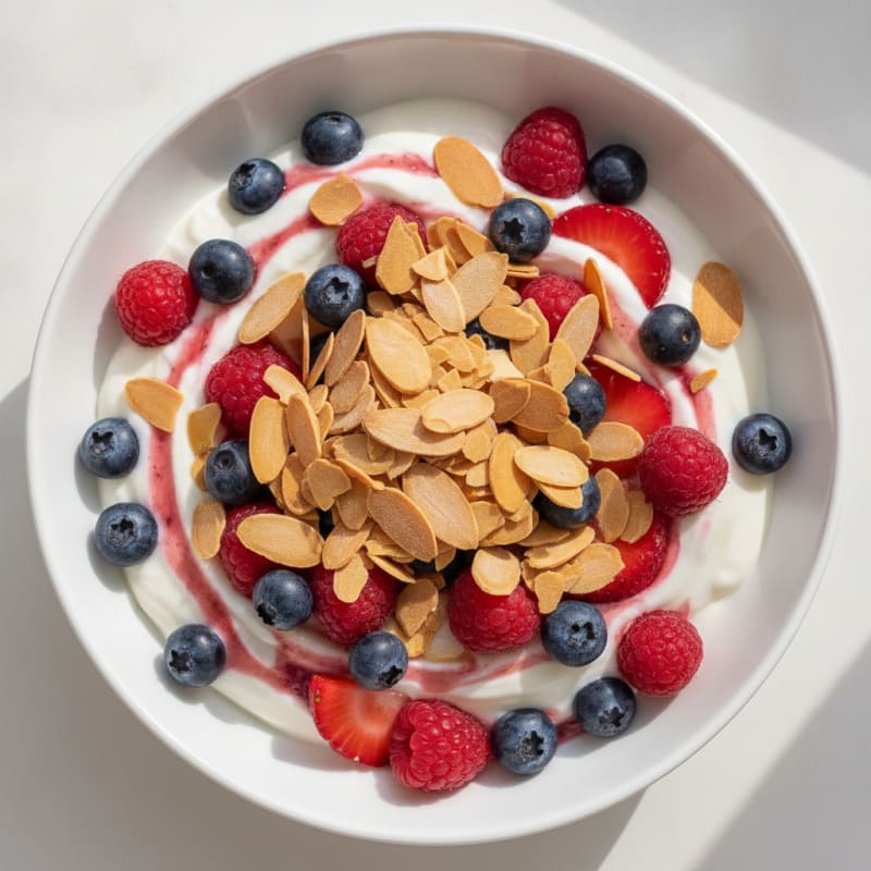 Greek Yogurt Protein Parfait with Mixed Berries and Almonds