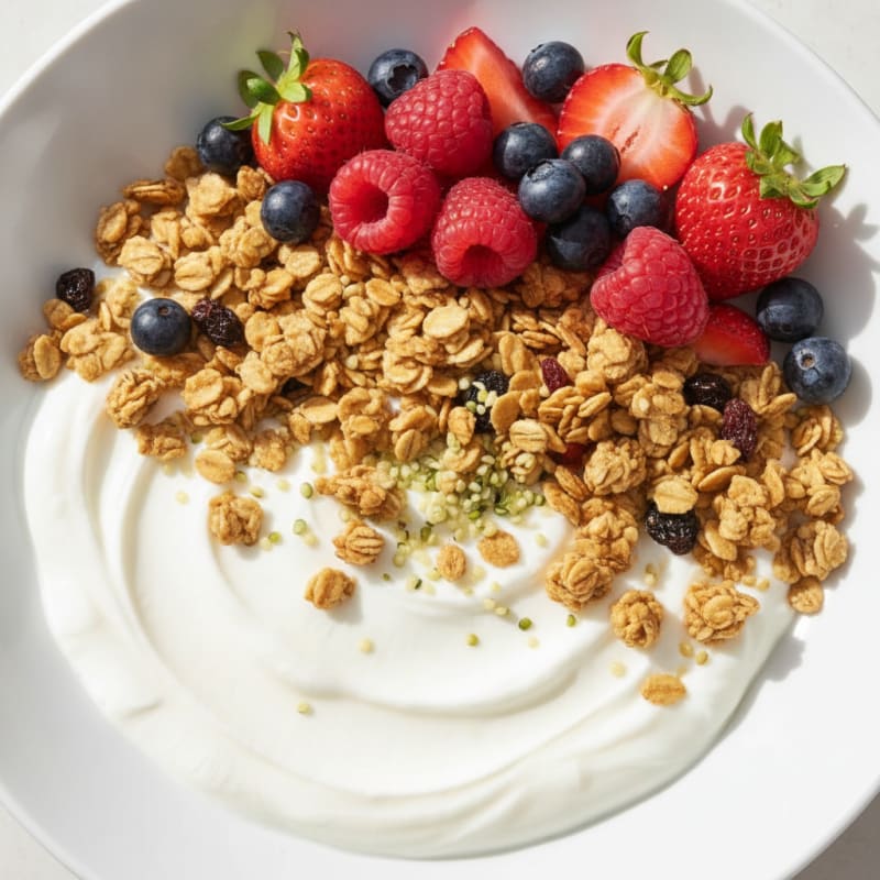 Creamy Greek Yogurt Bowl with Protein Granola and Mixed Berries